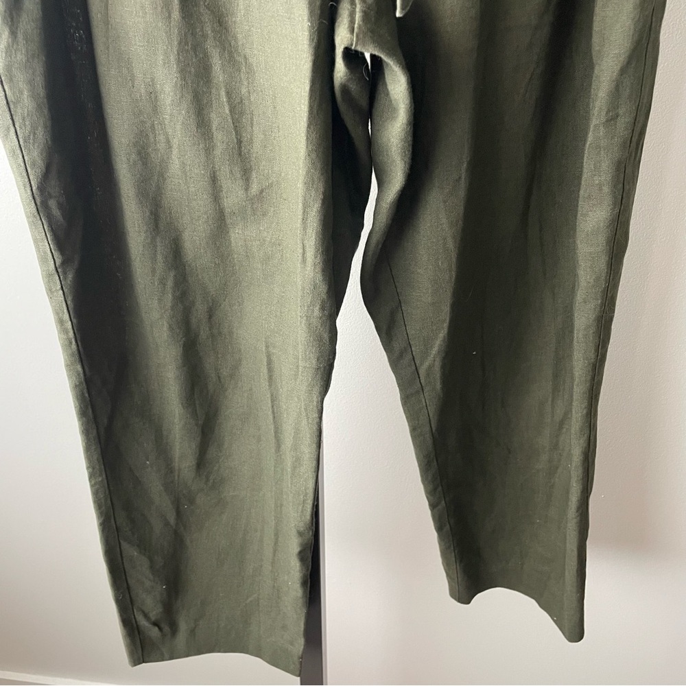 Boden Linen Cotton St Ives Paperbag Cropped Trouser Pant Belted Green Size 8 - Picture 6 of 9